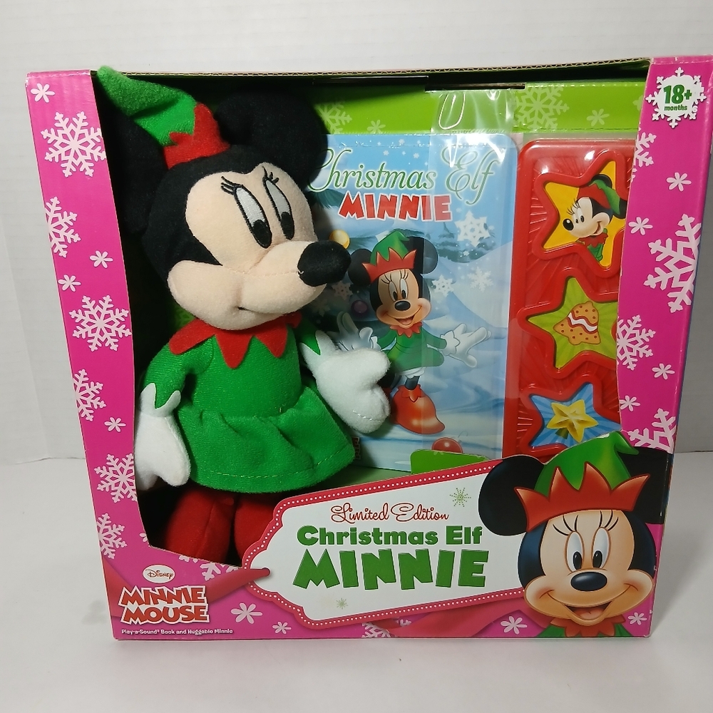 Disney's Christmas Elf Minnie Play-a-Sound Book & Huggable Minnie NIB 2013